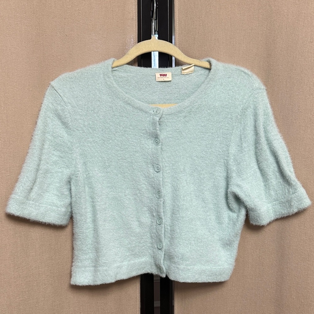 Levi’s Light Blue Button-Up fuzzy Cardigan size Large, good condition